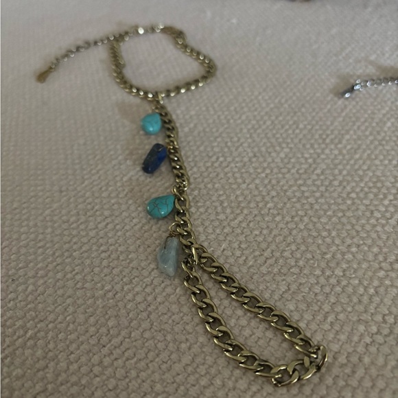 Free People Dancing Feet Gold Tone Foot Chain with Gemstones NWOT - Picture 4 of 5